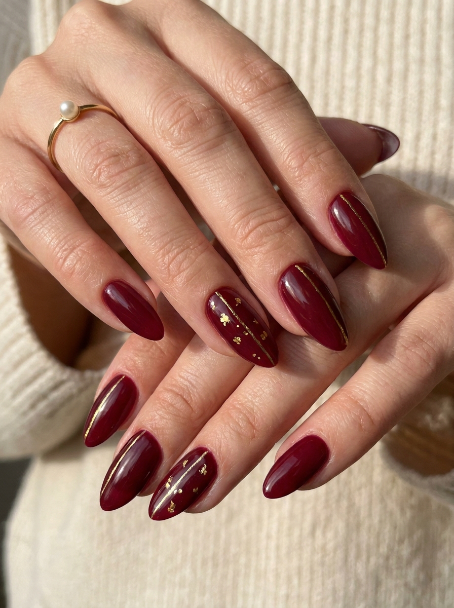 Burgundy Nails with Gold Accent – gepflegte Nagelidee 2026